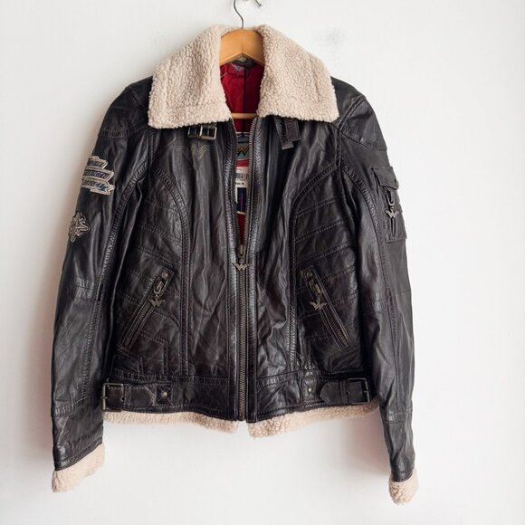 Wonder Woman Dark Brown Leather Fur Trim Pilot Jacket M - Picture 1 of 8